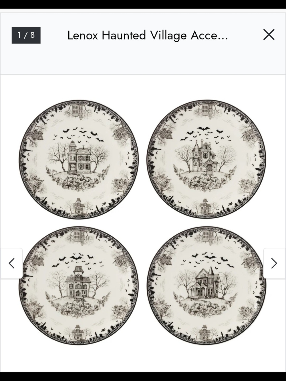 Lenox Black and Cream Haunted Village Accent Plates - Set of 4
